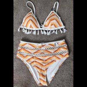 Forever 21 Multicolor Tassel Chevron Bikini - L